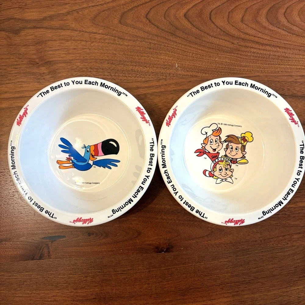 Kelloggs Toucan Sam Froot Loops Rice Krispies Cereal Bowls Set of 2 Vintage 1995